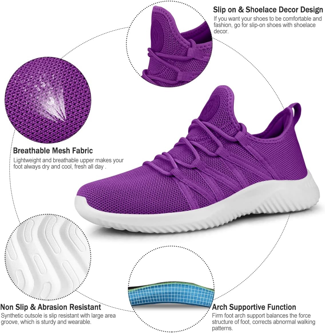 Feethit Womens Slip On Running Shoes Non Slip Walking Shoes Lightweight Gym Workout Shoes Breathable Fashion Sneakers - Image 3