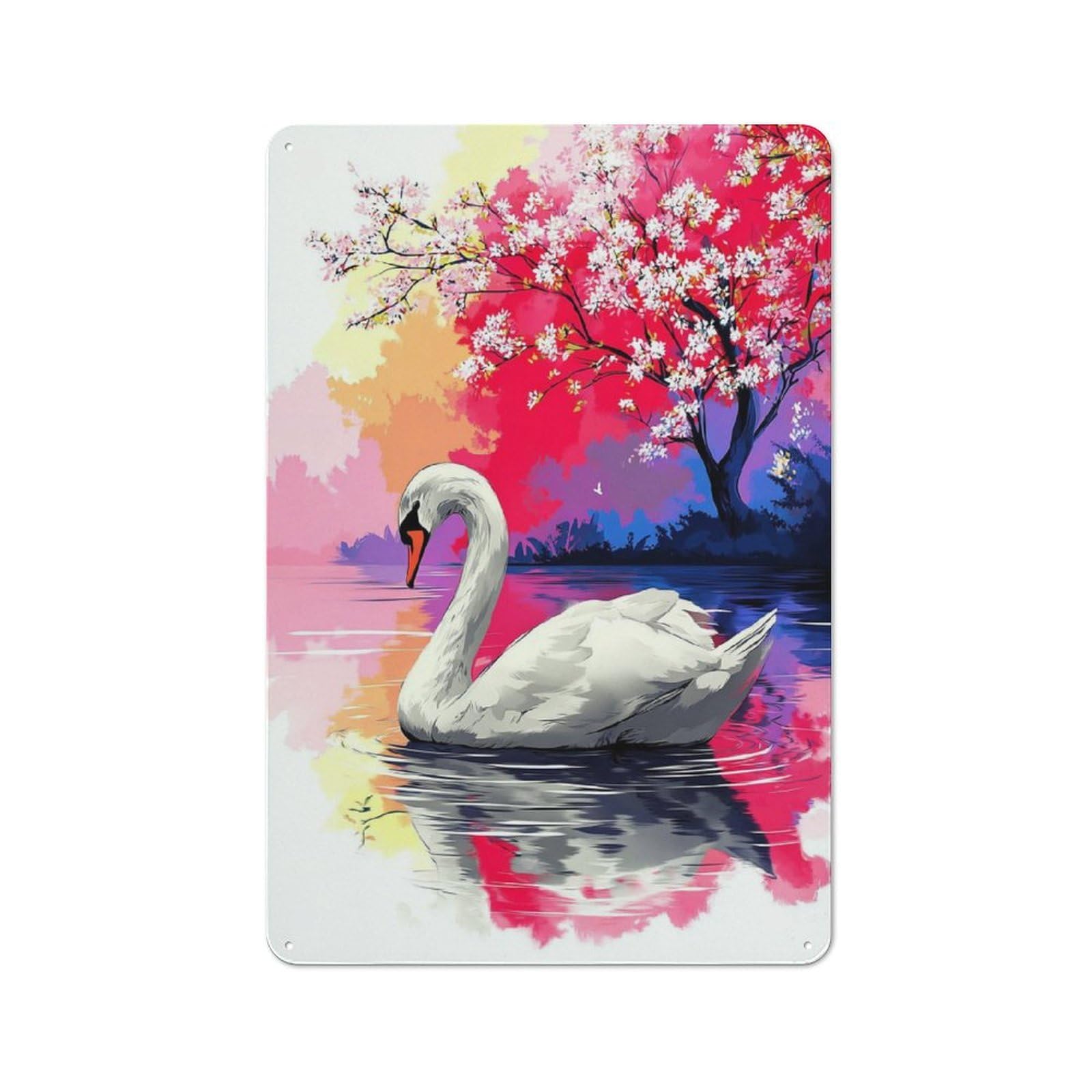 Junmoney Swan Serenity Artistic Reflections Metal Sign 30X20cm With For Workshop Wall, Rustic Decor, Wall Decoration For Workshops And Hobby Rooms