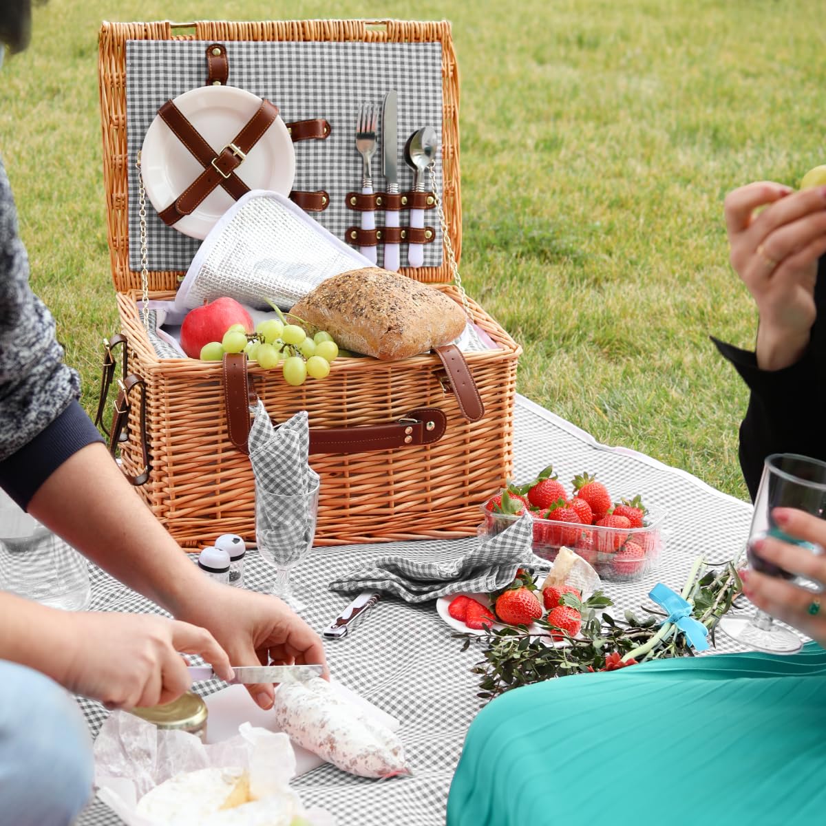Linxor - Cestino da picnic isotermico con tovaglia e accessori - 2 persone