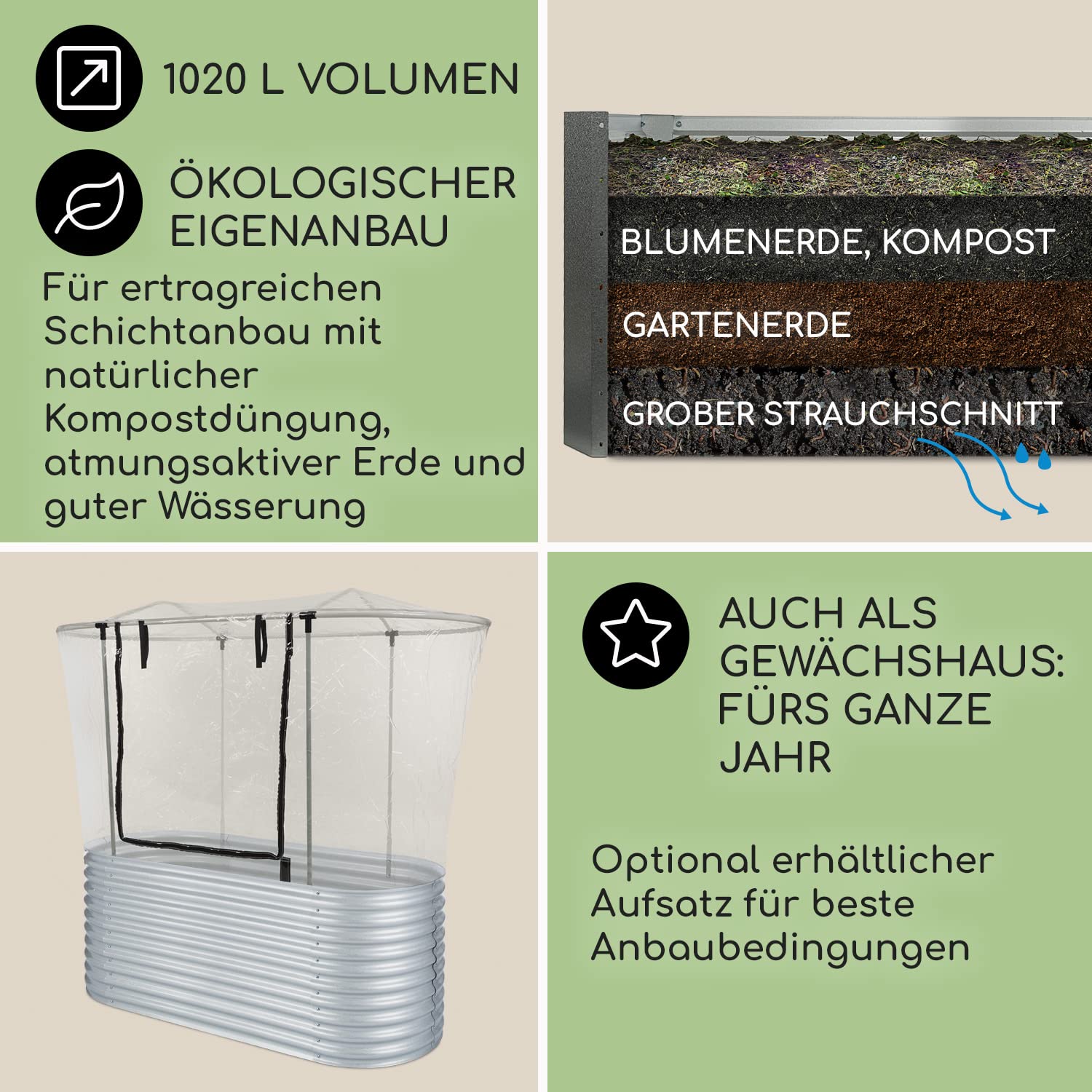 blumfeldt Großes Hochbeet aus Metall, Schmales zum Selber Bauen, Wetterfestes für Garten &Terrasse, Rostfreies Gartenbeet Outdoor, Schneckenschutz Hochbeet, 804 Liter