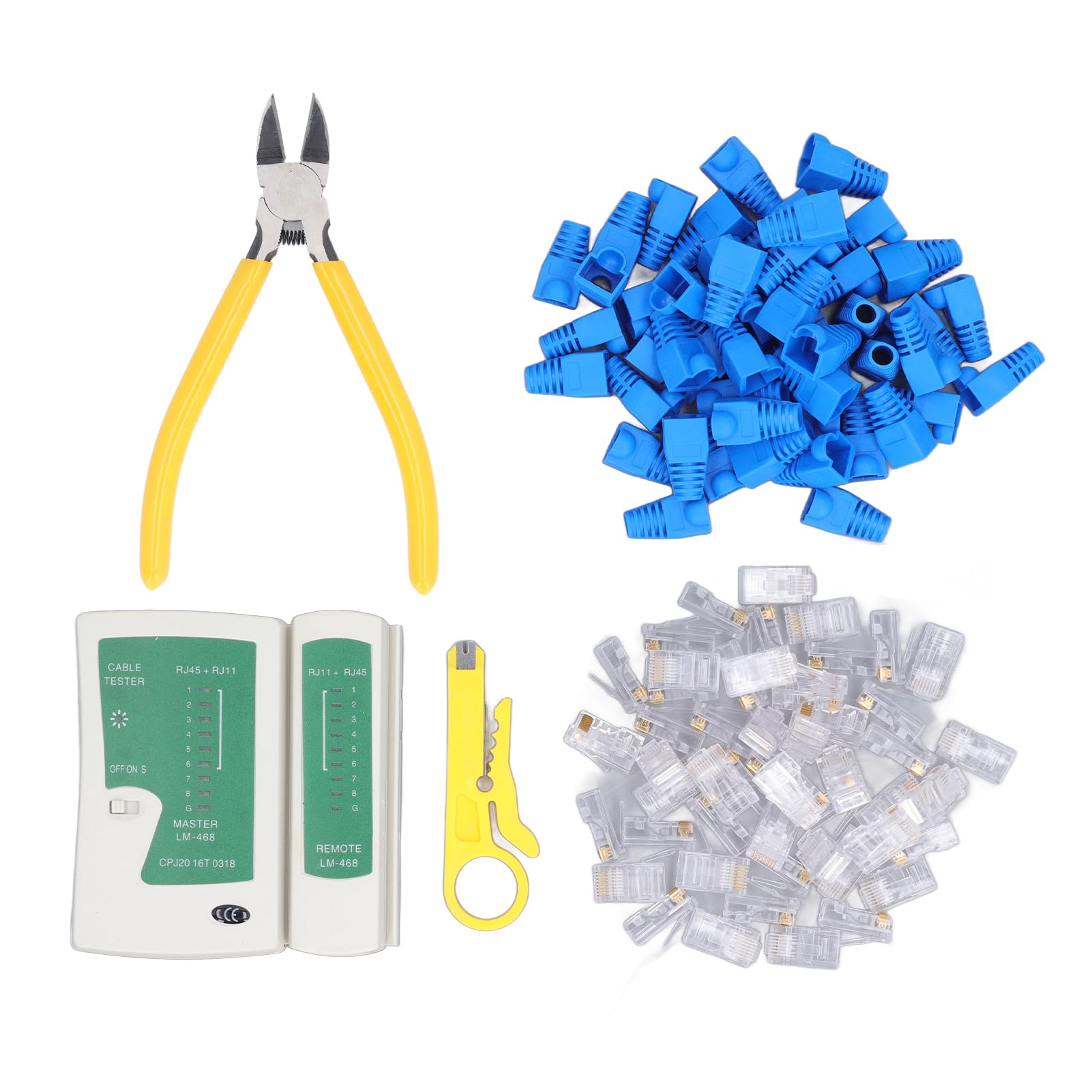 Hyuduo Kit d'outils de Sertissage RJ45, Pinces pour Câbles Réseau en Acier Robuste, Ensemble de Pinces à Sertir avec Testeur pour Câbles Ethernet et Téléphoniques
