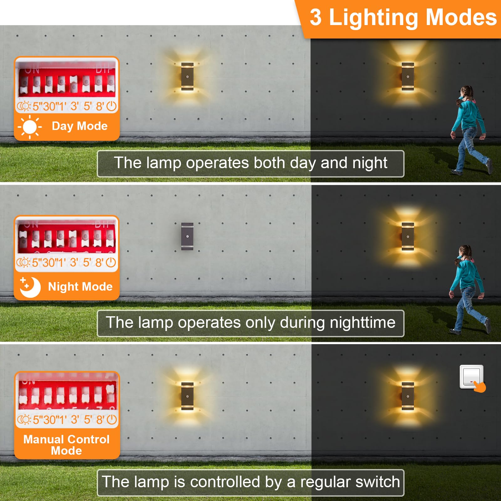 LMP Up Down Outdoor Wall Lights PIR, Motion Sensor Outside Lights Mains Powered, IP65 Square Porch Front Door Light Electric - Image 2