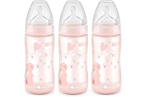 NUK Simply Natural Smooth Flow Anti-Colic Baby Bottles, 10 oz, 3-Pack, Pink Bunnies
