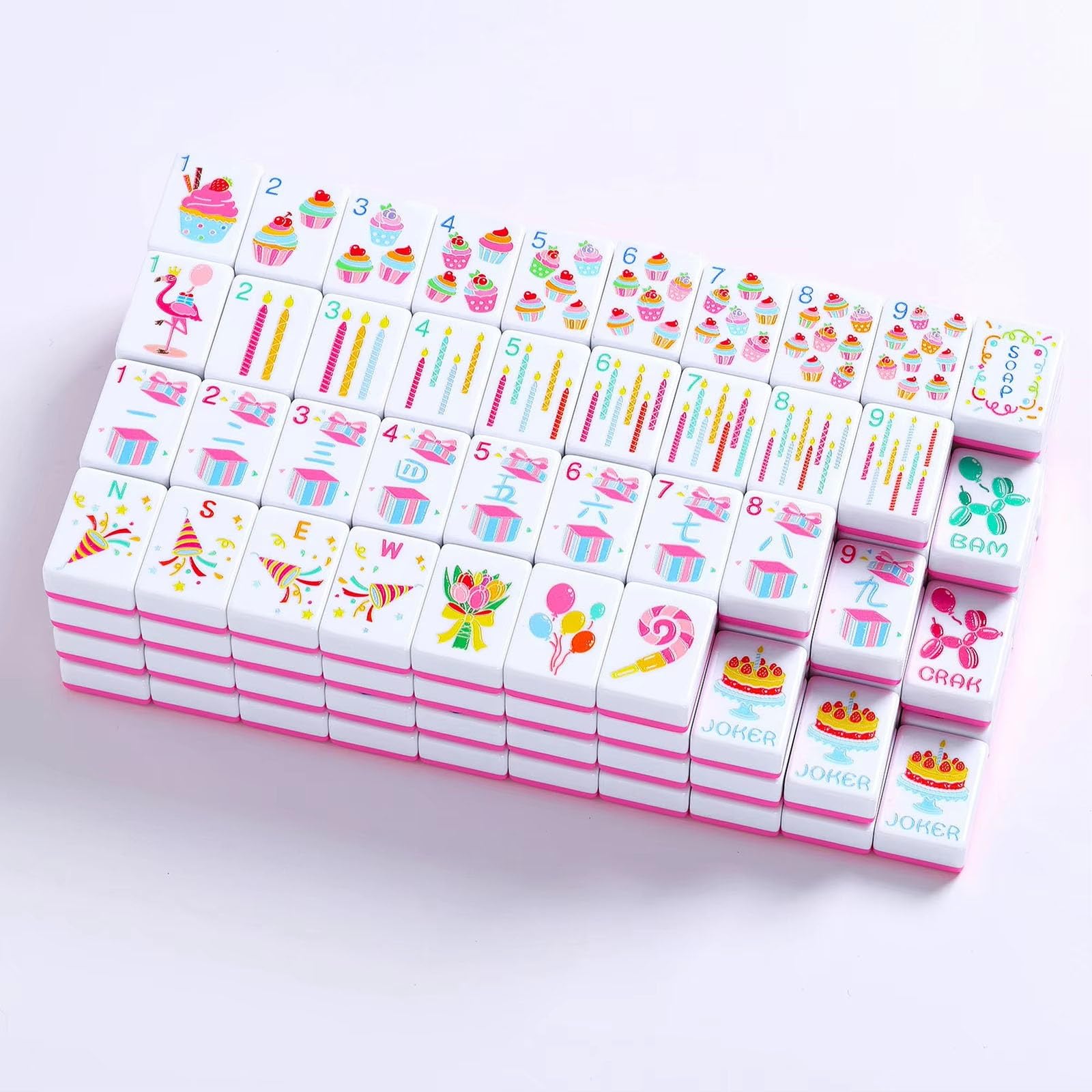 Różowy zestaw Mahjong Party American Mahjong | Płytki na świece babeczkowe, 160 podwójnych róż, 1,2 cala na wieczór panieński