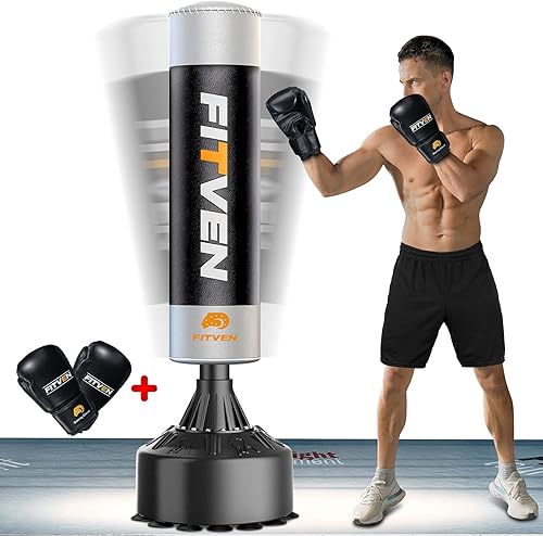 FITVEN Saco de boxeo independiente con guantes de boxeo, bolsa de boxeo pesada con base de ventosa, bolsa de kickboxing para hombres adultos