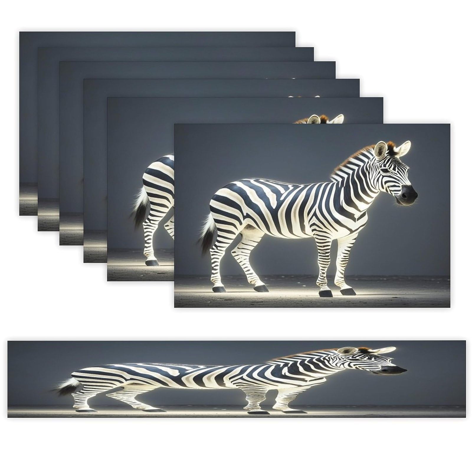 Glowing Zebra Table Runner and Placemats Set of 6 Heat Resistant Table Runner Place Mats Modern Cloth Table Mat Washable Linen Placemat Festive Reusable Set