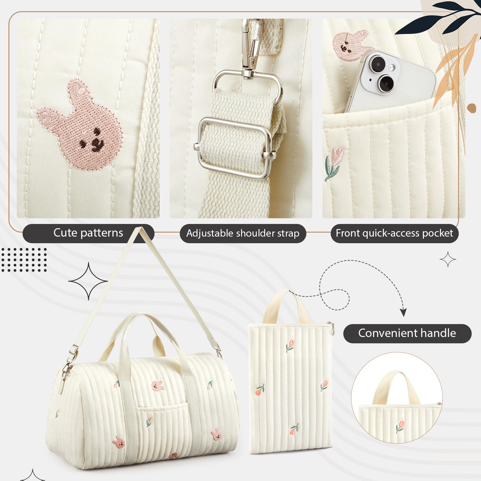 Paterr 2 bolsas de pañales grandes de viaje para mamá, bolsa de hospital, de algodón, pequeña, reutilizable, para mamá, enfermera (conejo)
