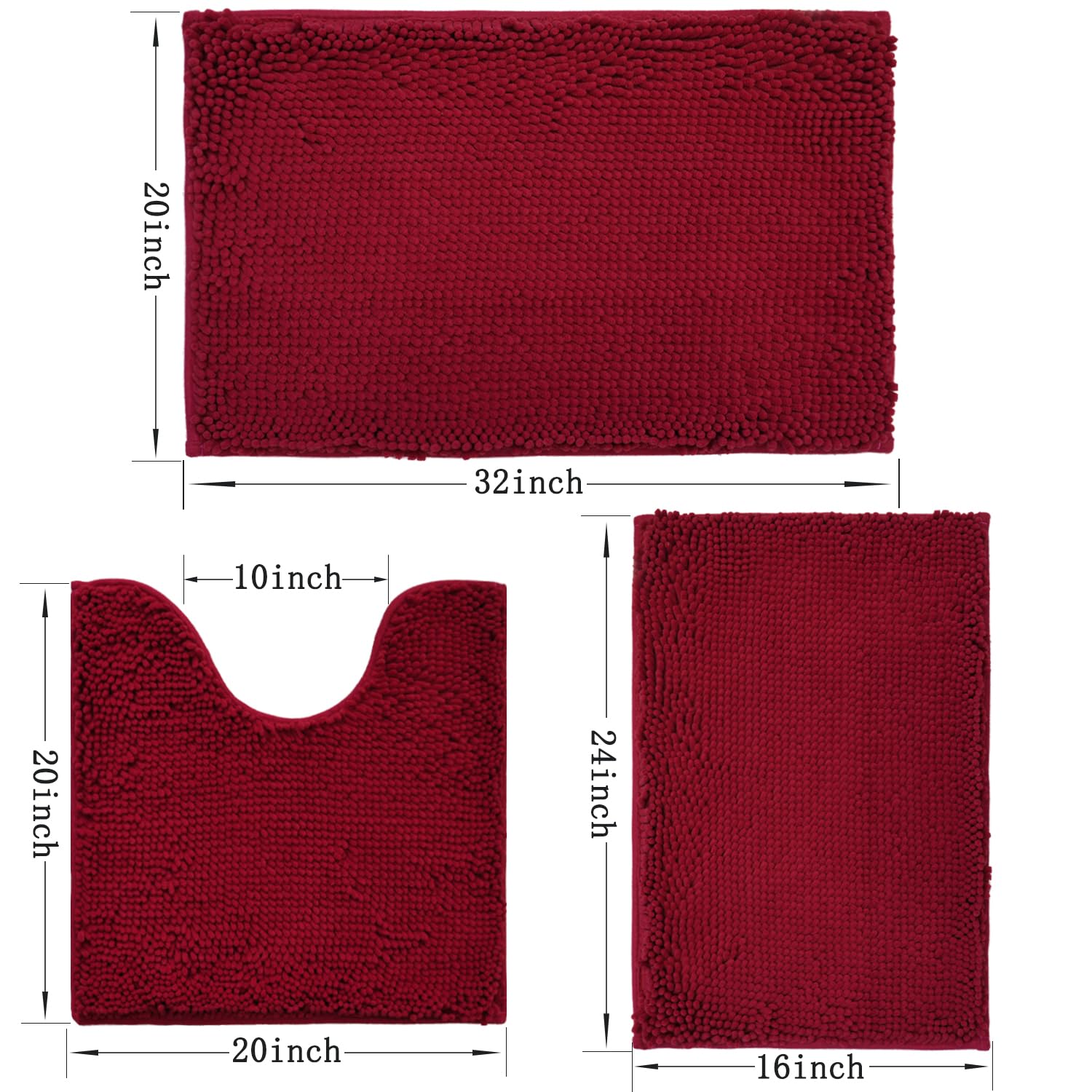 Lot de 3 tapis de salle de bain en chenille, très épais et absorbants, antidérapants, lavables en machine, séchage rapide, doux et confortable, utilisés sous la douche, baignoire et évier,