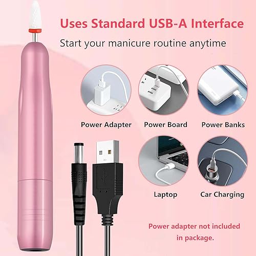 Miniatura 6 de Taladro de uñas eléctrico, uñas profesionales portátiles, kit de taladro acrílico 14 en 1, fuente de alimentación USB para acrílico, gel, polvo de