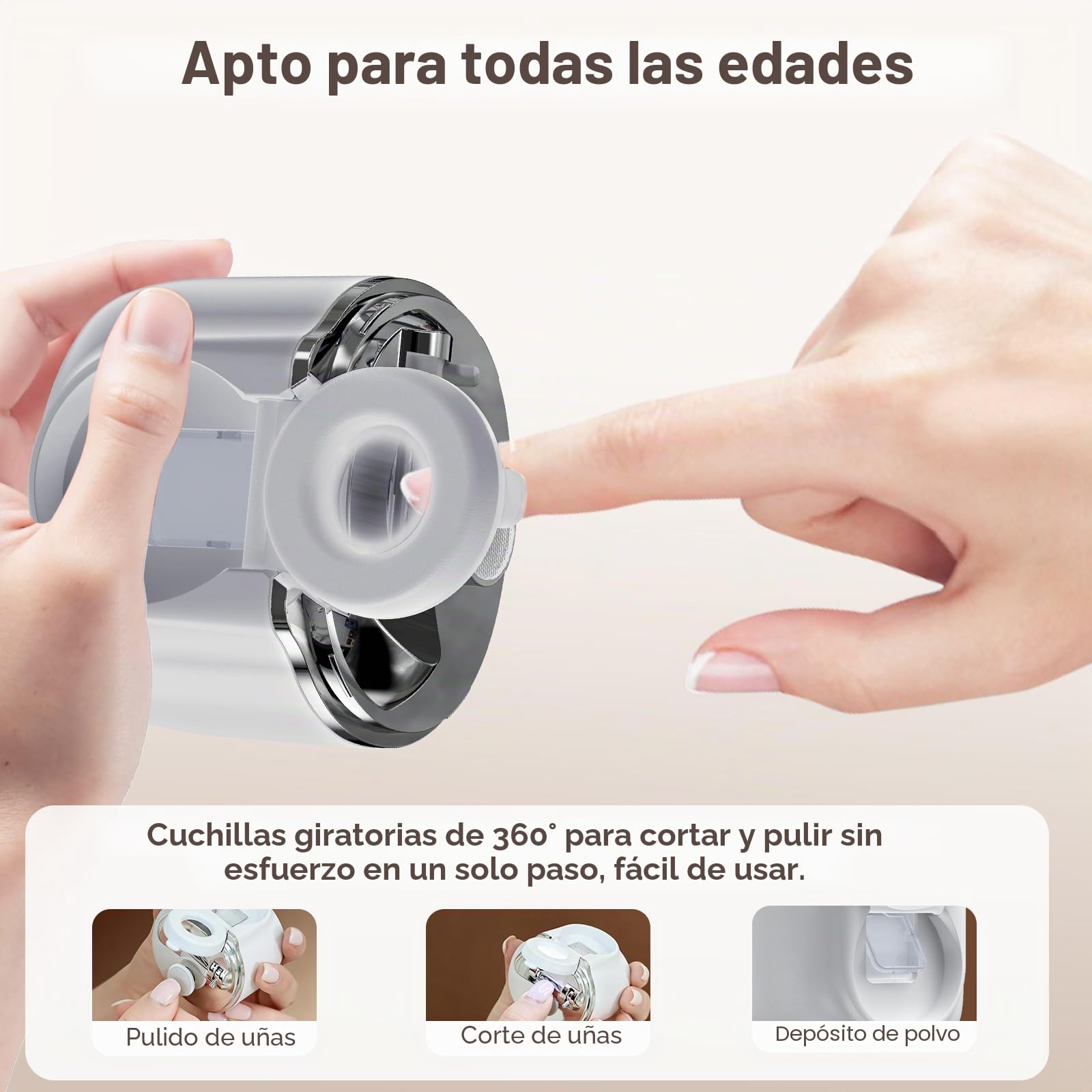 Cortauñas eléctrico 4 en 1 2026 Pro con luz LED y lupa, 3 velocidades para recortar y pulir uñas, Ideal para bebés, personas mayores y adultos, Recorta las uñas fácilmente