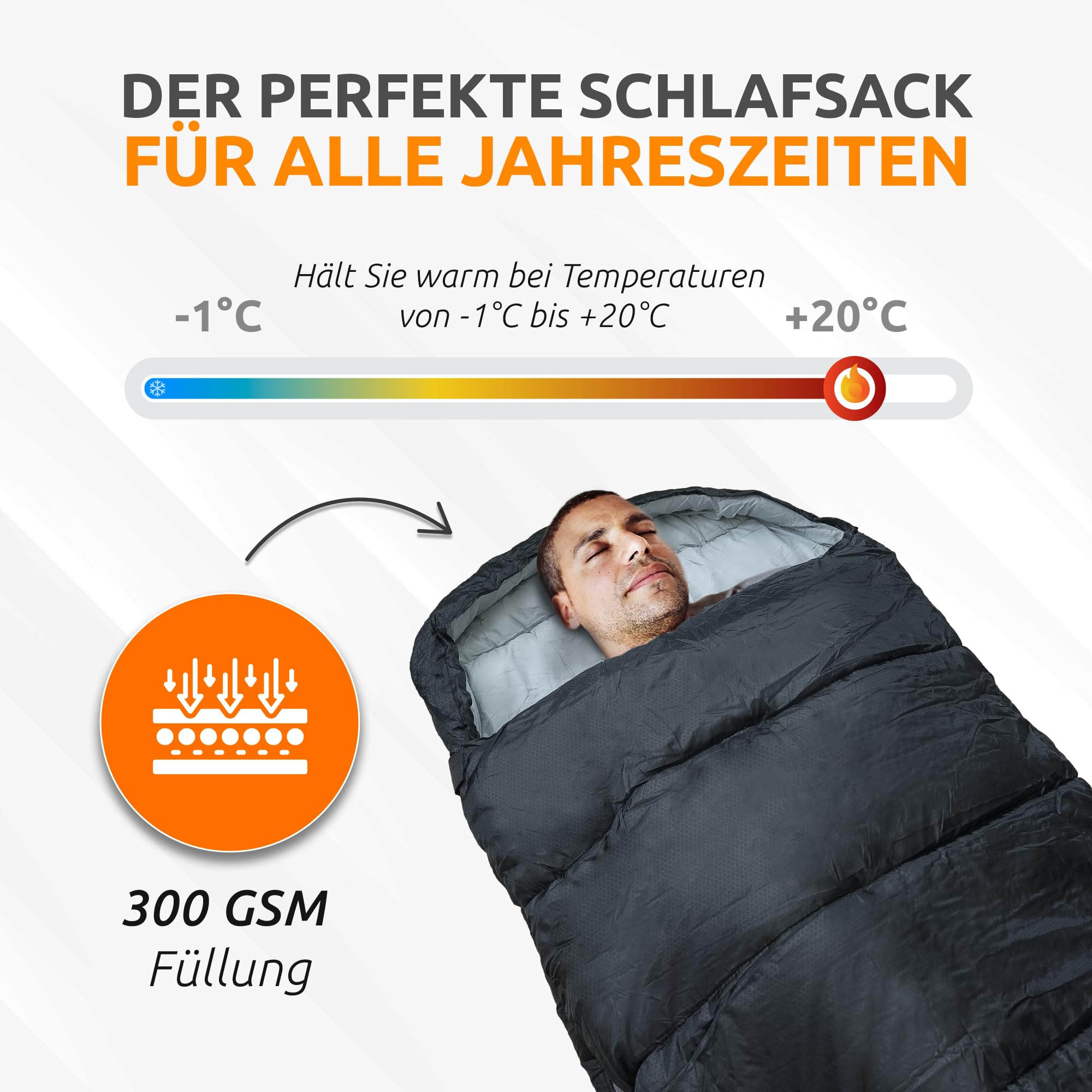 CAPRITENT 4 Jahreszeiten Schlafsack – Atmungsaktiv – Schlafsack Outdoor aus 240T Polyester – Schlafsack Winter mit langlebigen YKK Premium-Reißverschlüssen – für Camping Trekking und Reisen Sport & Freizeit