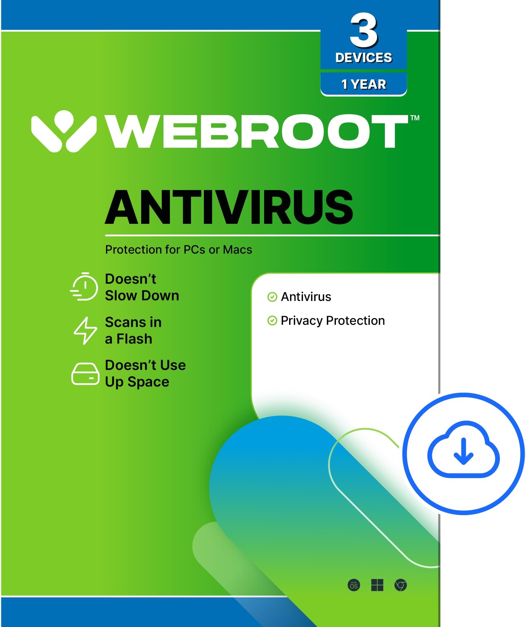 Webroot Antivirus Software 2026 | 3 Device | 1 Year Download for PC/Mac