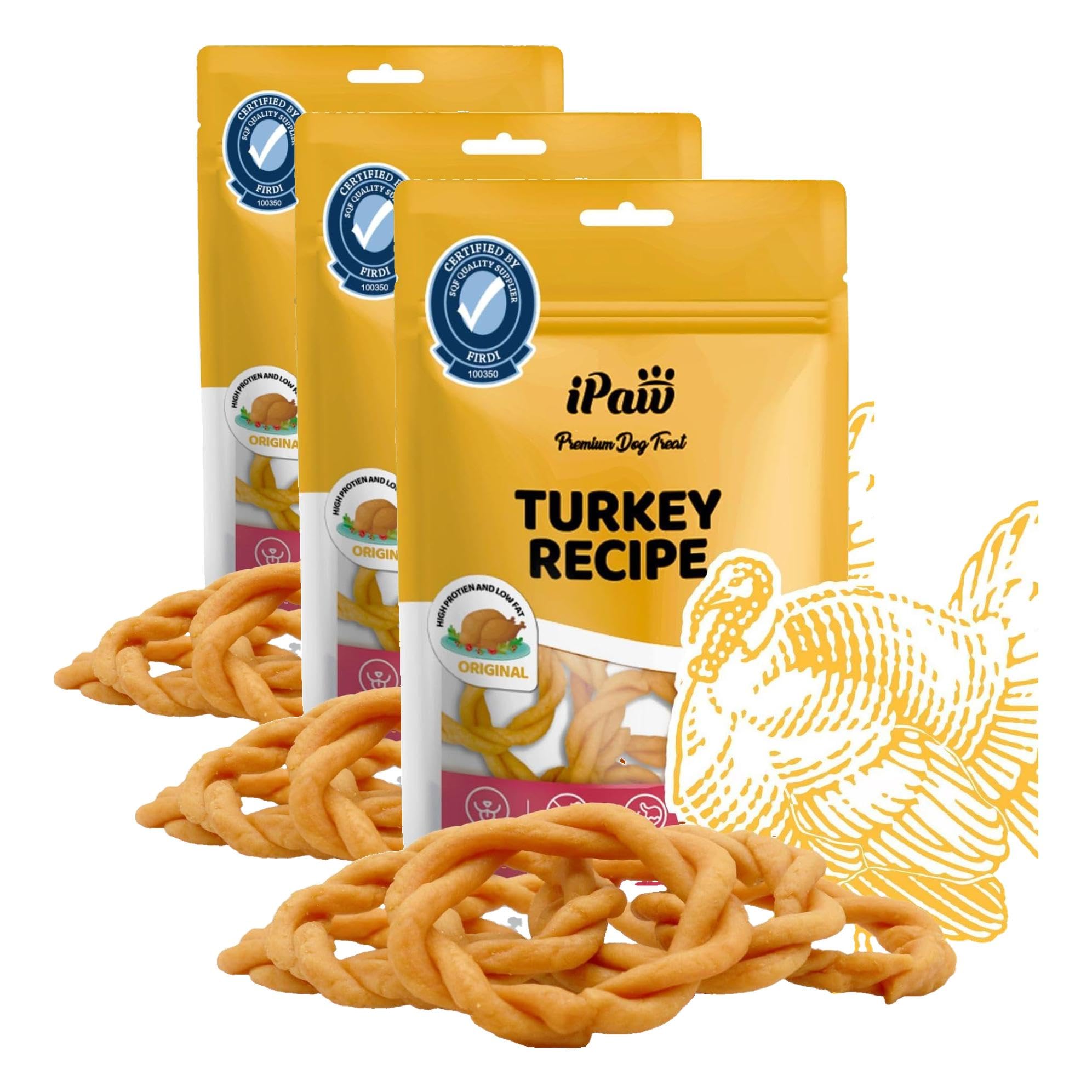 iPaw Turkey Dog Treats, SQF Certified Human Grade Dog Treat, Suitable for Training Chew, Hypoallergenic, Rawhide Alternative, Ring (Oringinal Flavor) (Pack of 3)