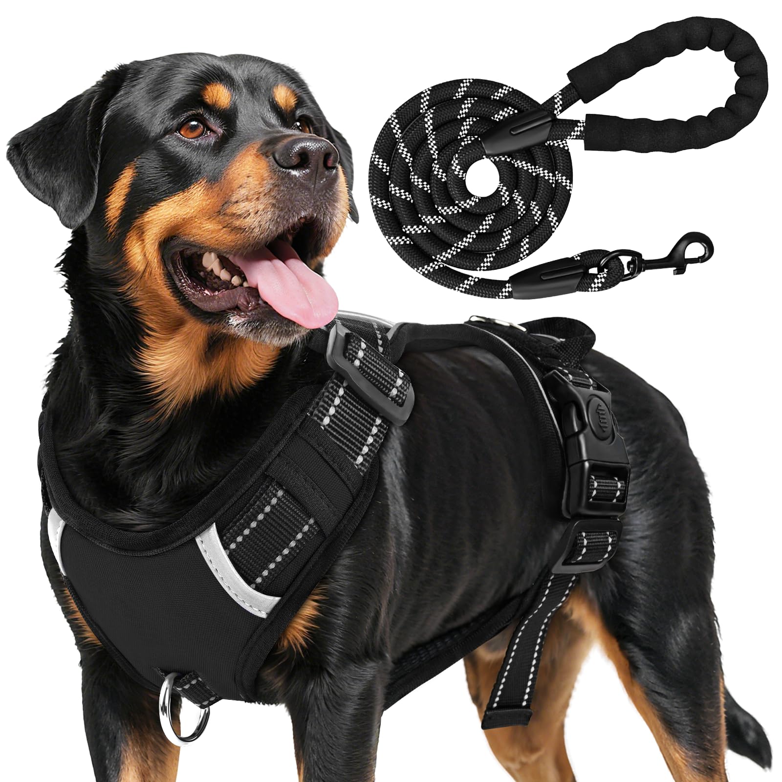 No Pull Dog Harness, Dog Harness and Lead Set, Adjustable Padded Pet Vest with Handle, Reflective Escape-Proof Dog Harness, Pet Harness for Medium Large Dogs, Outdoor Walking Training