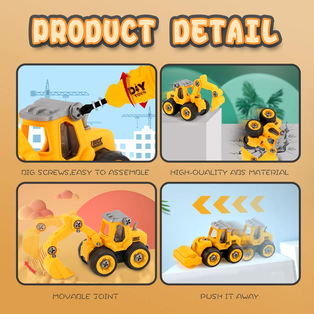 Juguete de Montaje para Coche, Camión y Excavadora Con Destornillador - Vehículos de Construcción Educativos de Bricolaje - Regalo para Niños y Niñas
