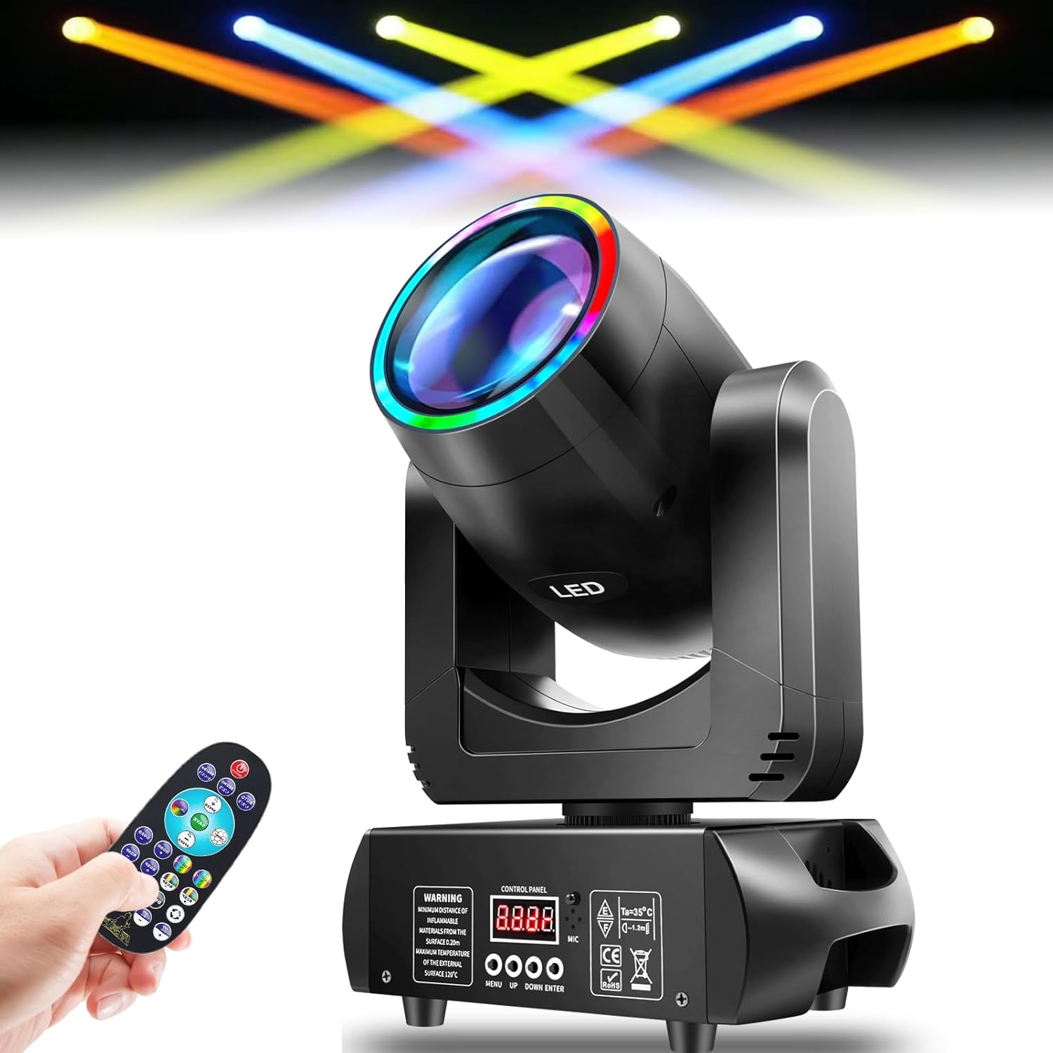 Moving Head DJ Lights GOBO with 150W Light, 13 Gobos, 8 Colors, 18-Prism, 15 Channels - Stage Light for Wedding, Party, Event Lighting.