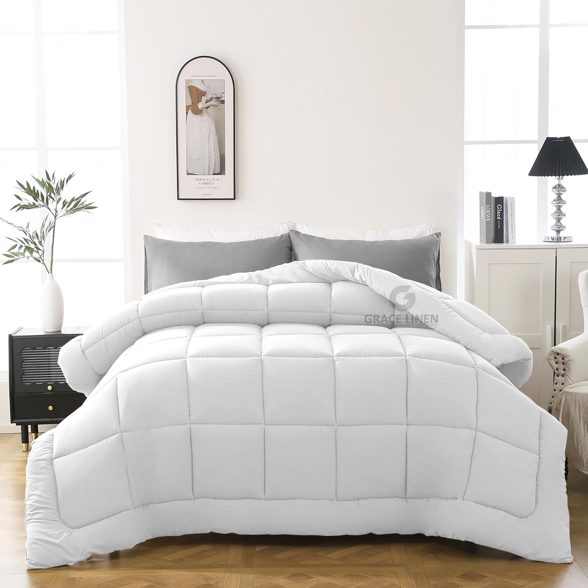 Grace Linen 600 GSM Heavy Winter Comforter Double Bed Size (90"X100") - Microfiber Super Soft Fluffy for Winter Blanket Comforter/Rajai/Duvet Double Bed - White Color