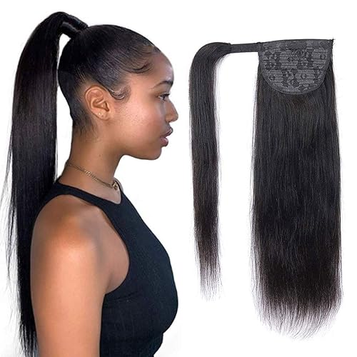 Miniatura 7 de Extensión de cola de caballo de cabello humano ondulado con pasta mágica, cola de caballo 100% real, color negro natural, extensiones de cabello de