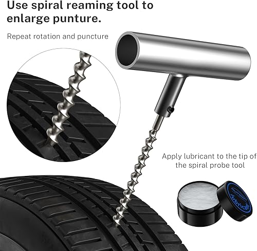 Miniatura 4 de Juego de reparación de neumáticos planos Autown con tapones, 31 piezas para reparación de pinchazos de neumáticos planos de coche, motocicleta, ATV,