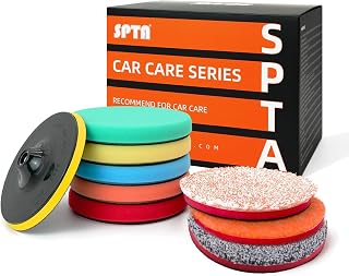 SPTA 9Pcs Polishing Pads Kit, 7 Inches Large Size Buffing Pads, Car Foam Buffing Sponge Pads Kit with 5/8"-11 Backing Plate for Car Care Polisher Boat Waxing, Polishing, Sealing Glaze