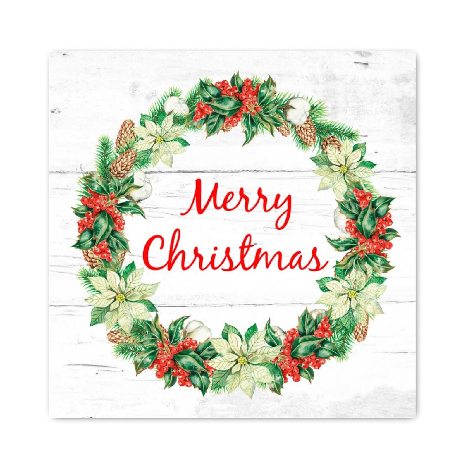 Panneau de Noël en bois Merry Christmas de 30,5 cm avec couronne rouge et verte pour mur et porche