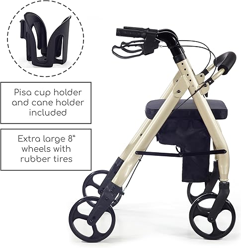 Miniatura 6 de Andador resistente con ruedas, cómodo, con amplio asiento de nailon de 15 pulgadas, de Comodità, Champán metálico, 1