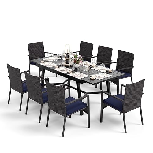 MFSTUDIO 9 Pieces Outdoor Dining Set, Patio Metal Expandable Table