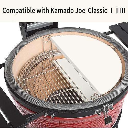 Miniatura 3 de Gyykzz Half Moon - Platos deflectores de calor de cerámica, piedra de pizza de 15 pulgadas, perfectos para Kamado Joe Classic I, II, III, accesorios