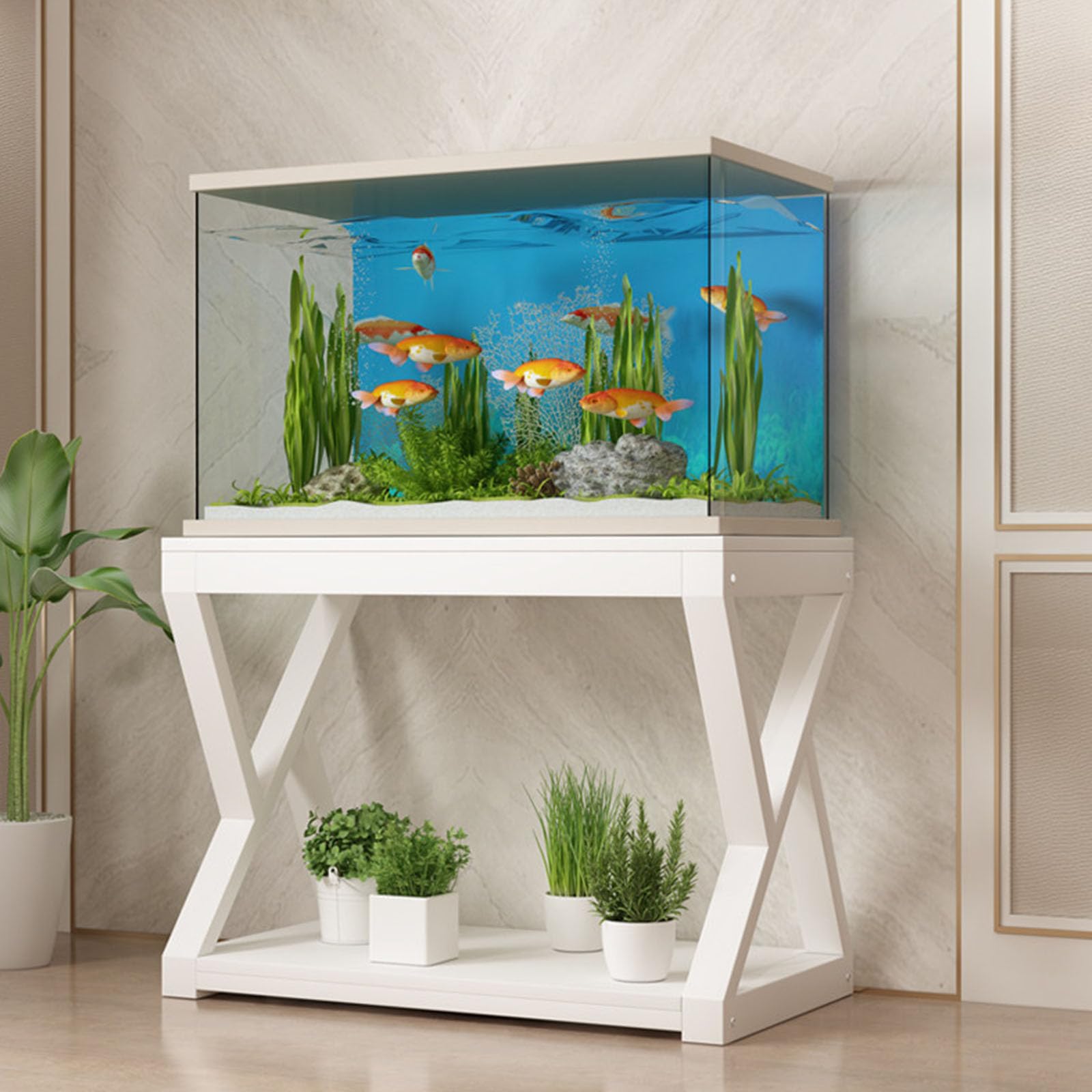 Support d'aquarium double couche pour grande capacité de stockage, forte capacité de charge, parfait pour le bureau et le salon, pieds en PVC durables
