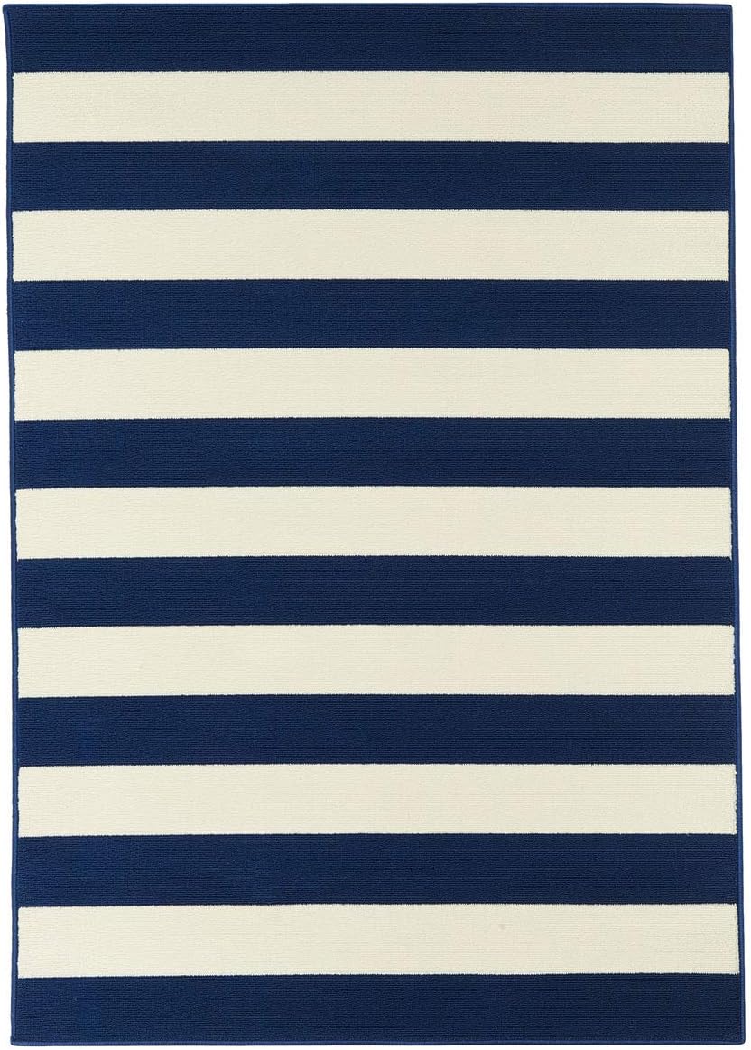 Rug Modern Outdoor Large with Striped Blue and White Design – Economic Indoor/Outdoor Rug Stripes Navy Cm.160x230 Blue and White