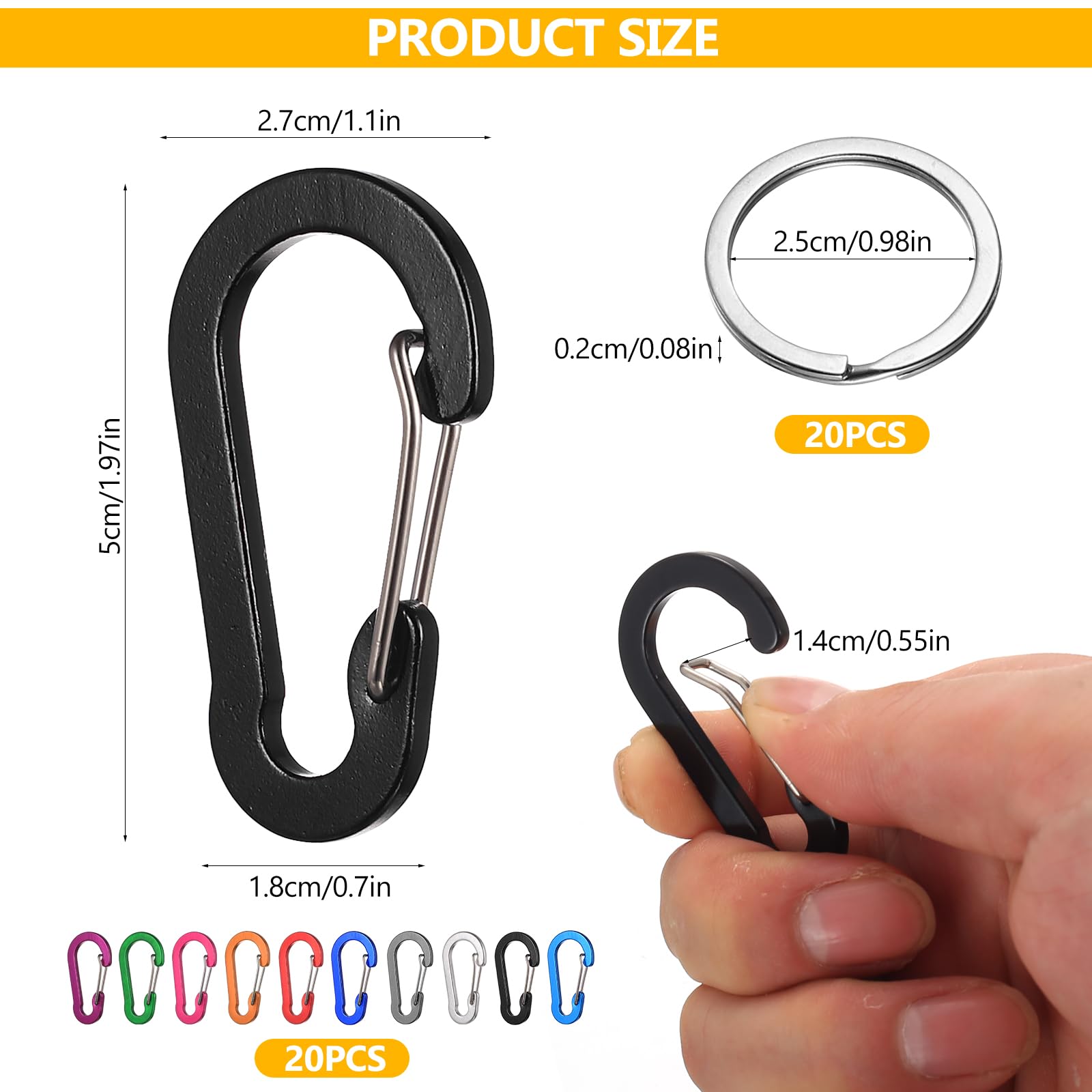 Mousquetons en Aluminium Colorés Porte-clés avec Anneau pour Randonnée Sac à Dos Pêche Camping 10 Pièces