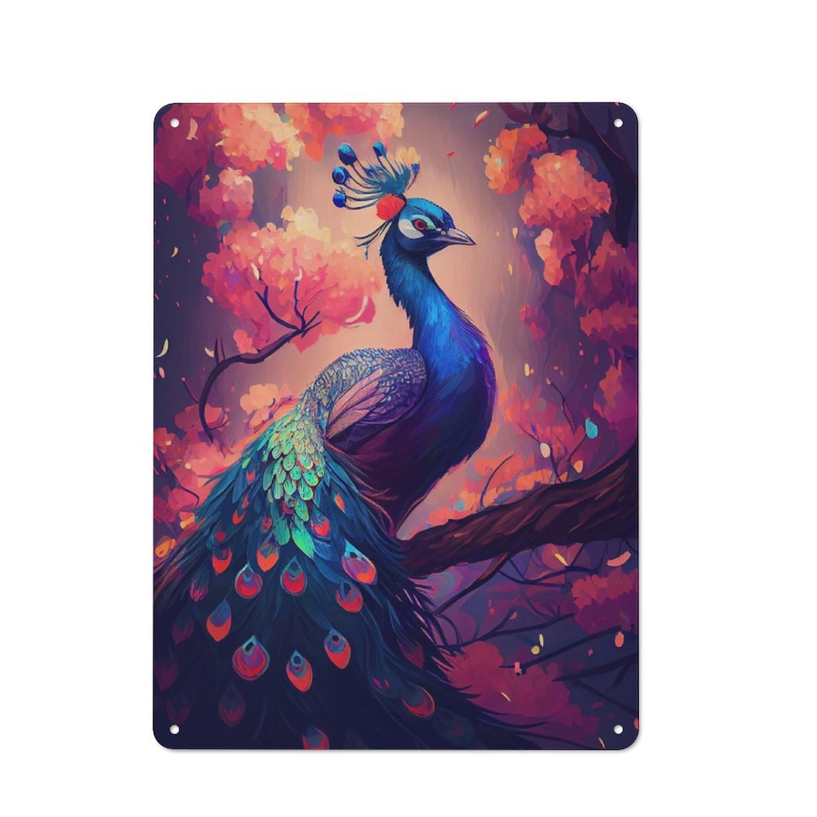 Peacock Flower Understated Metal Wall Decor 40x30cm, Decorative Metal Sign for Workspace, Cafe, Shop Or Desk Area