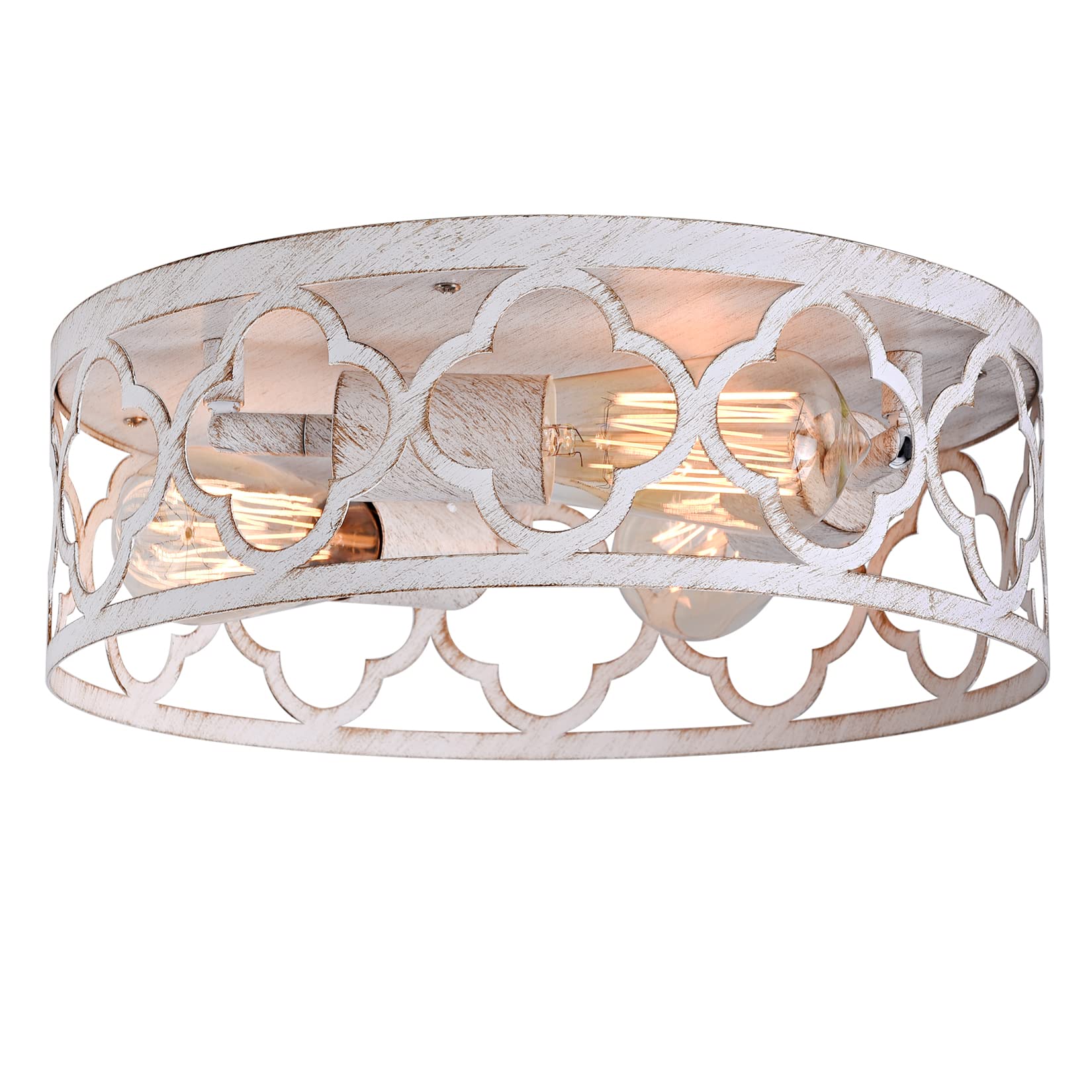 Flush Mount Ceiling Light,13-inch Ceiling Light Fixture,3-Light Kitchen Light Fixtures,Rustic Antique White Finish,Farmhouse Light Fixtures for Bedroom,Living Room,Kitchen,Hallway and Foyer