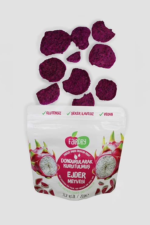 FairDry Ejder Meyvesi Dilim, Freeze Dried, Dondurularak Kurutulmuş, Meyve Kurusu, Katkısız, Çıtır Meyve