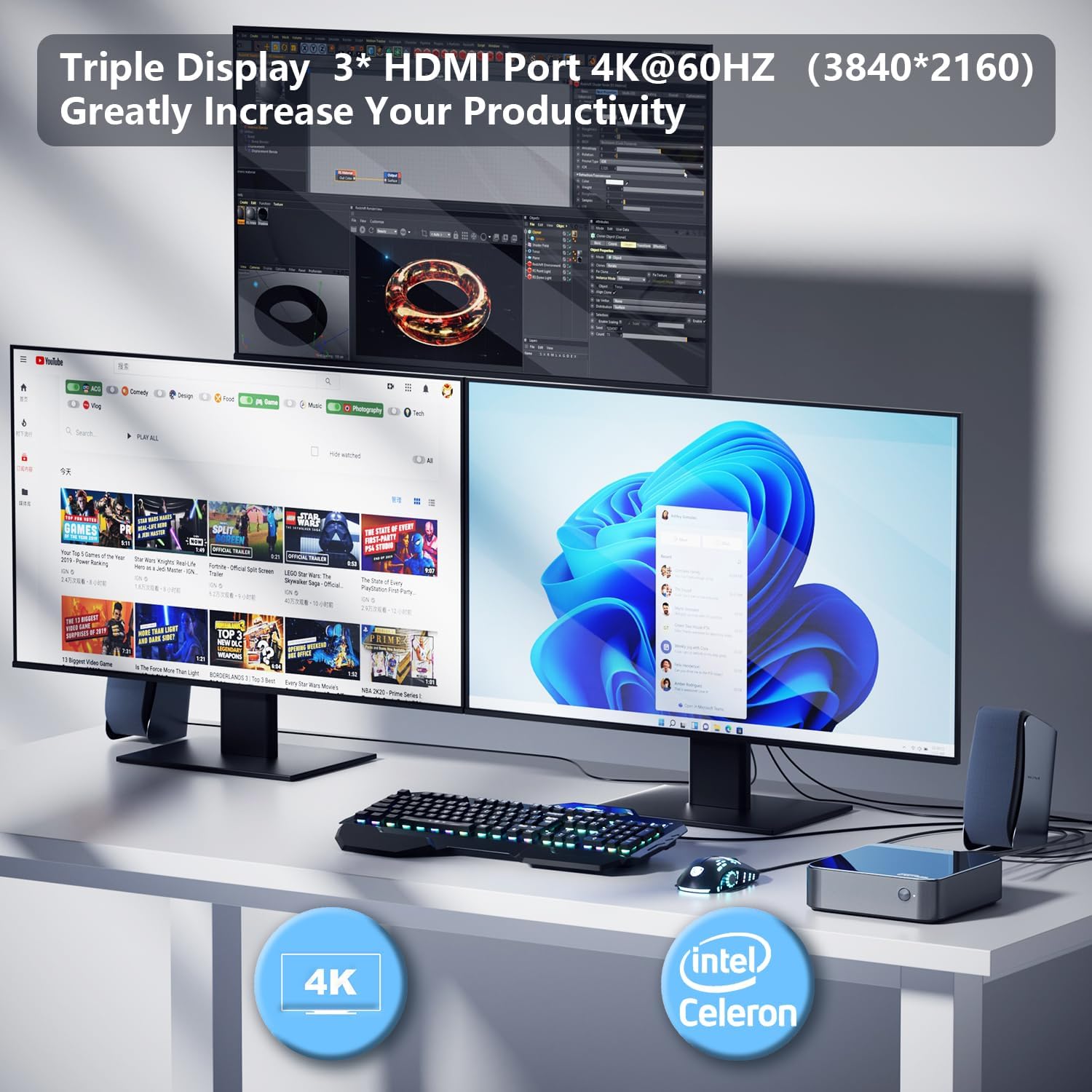 DreamQuest Mini PC W-11 Pro, Intel N95 (Up to 3.4GHz), Mini Desktop Computers 16GB DDR4 RAM 512GB M.2 SSD, WiFi 5/BT4.2/USB C 3.2/4K HDMI/Gigabit Ethernet/Smart Fan for Home Business Office - Image 4