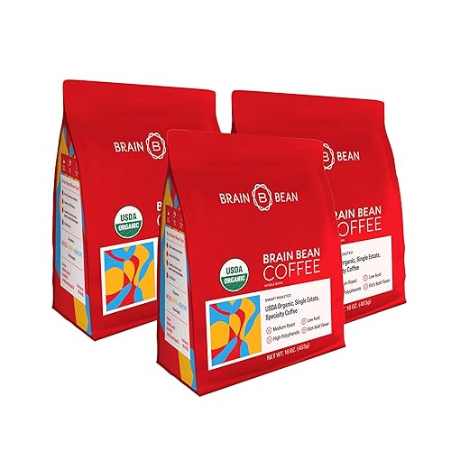 Café orgánico Brain Bean  Sabor suave y tostado medio rico  Alto contenido de antioxidantes y certificado orgánico USDA para apoyo cognitivo, mejora