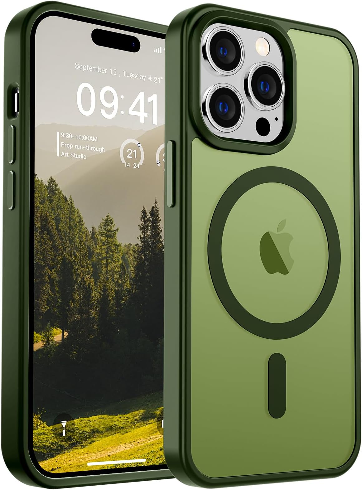 SUPFINE Magnetic for iPhone 14 Pro Case [Compatible with MagSafe] [10 FT Military Grade Drop Protection] Slim Translucent Matte Shockproof with Anti-Fingerprint Phone Case,Cangling Green