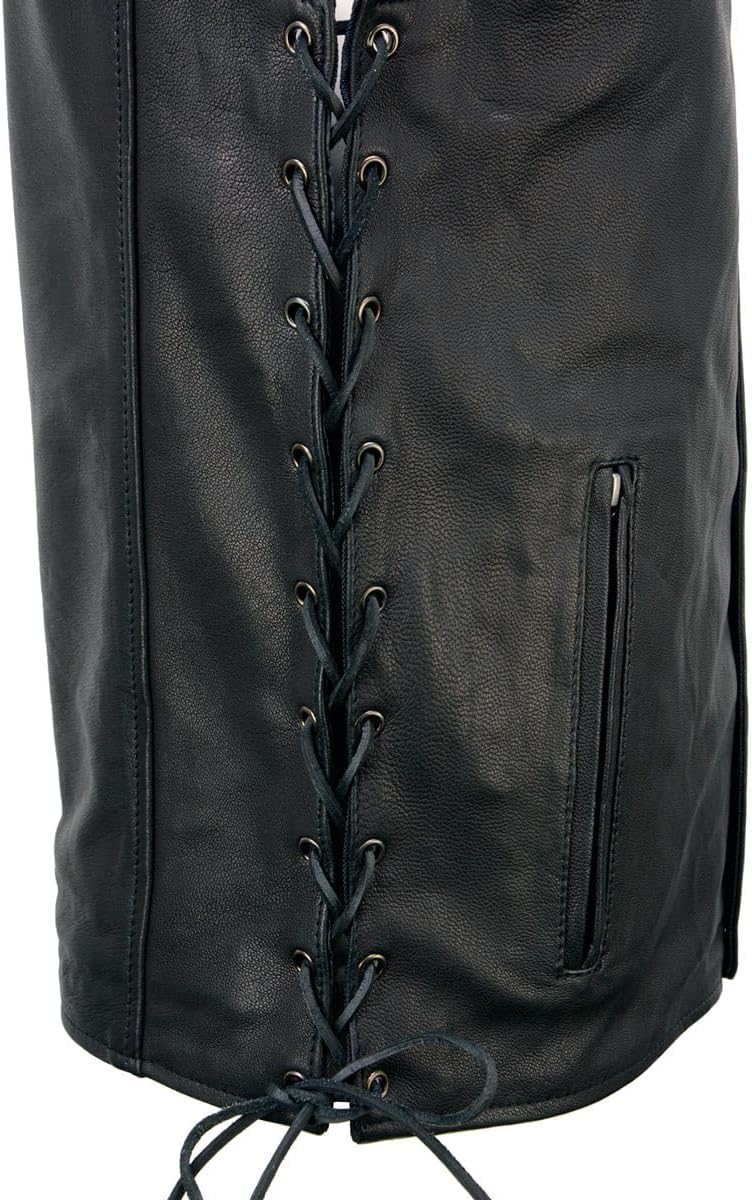Milwaukee Leather MLM3517 Men's Black Premium Leather Classic V-Neck Side Lace Motorcycle Rider Vest - Image 8