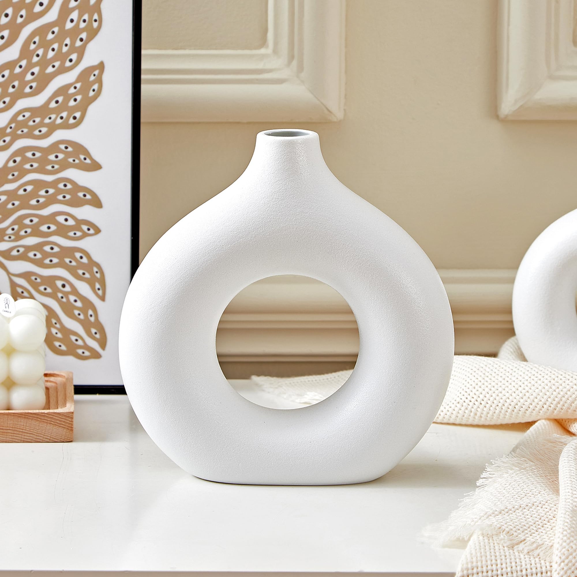 White Ceramic Vases, Minimalist Home Decor, Flower Vase for Pampas