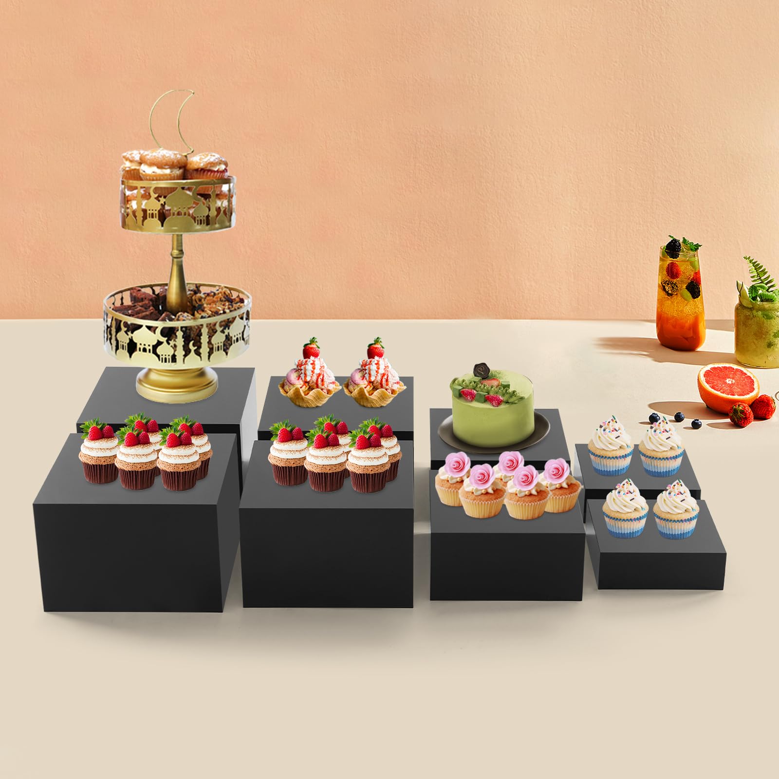 Tortenständer Buffet Erhöhungen, 8 Stücke Food Service Display Stands, Cupcake Ständer Acryl-Sockeldekoration für Getränke/Torte bei Hochzeiten/Party/Buffet (schwarz)