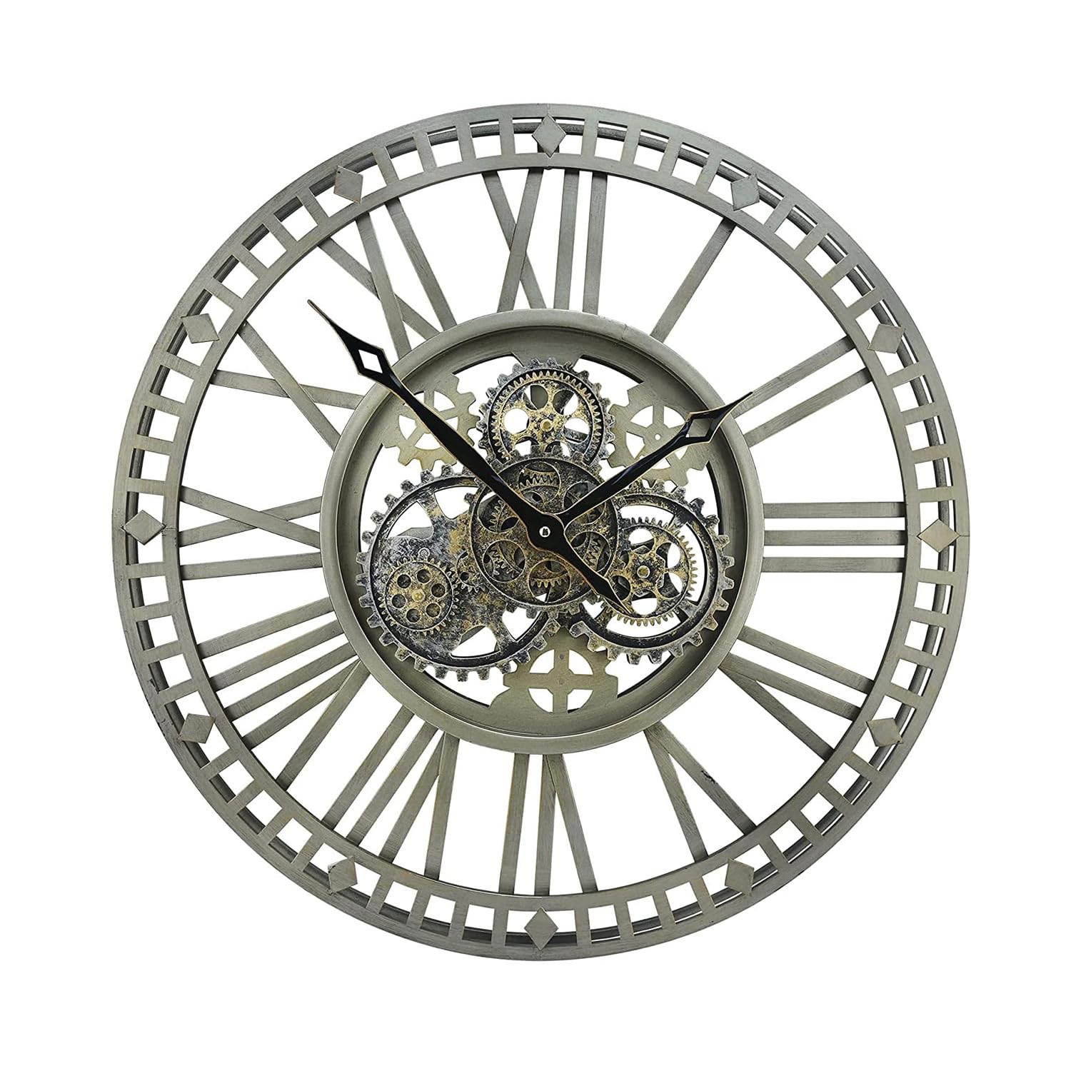 Wanduhr Zahnrad Beweglich, Steampunk Wanduhr XXL, Wall Clock Römische Zahlen Antike Metall Uhr, Retro Industrielle Dekorative für Küche Wohnzimmer Bar Büro, 60cm