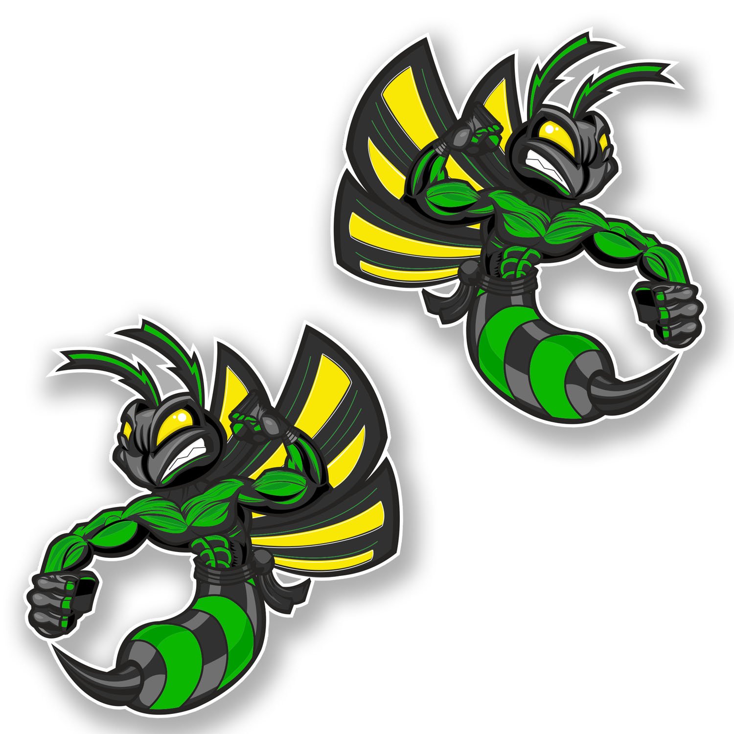 2 x 10cm Green Hornet Wasp Vinyl Stickers Bike Helmet Laptop Decal #6465 (9.4cm Wide x 10cm Tall)