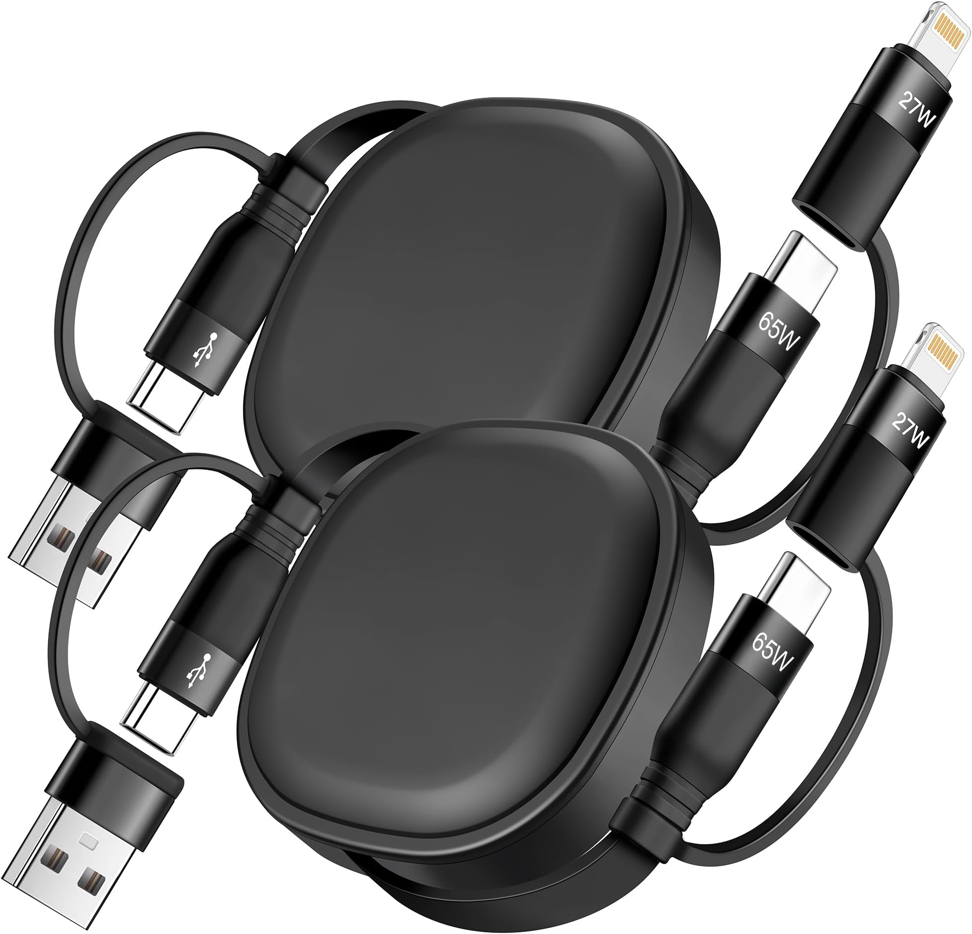 5 in 1 Multi Charging Cable, 2Pack Retractable Lightning Charger Cable 65W USB C to USB C Fast Charging,Multiple USBC Cord Multi Car Charger for iPhone 17/16/15/14 Pro Max,iPad,Samsung S25 S24,Tablets