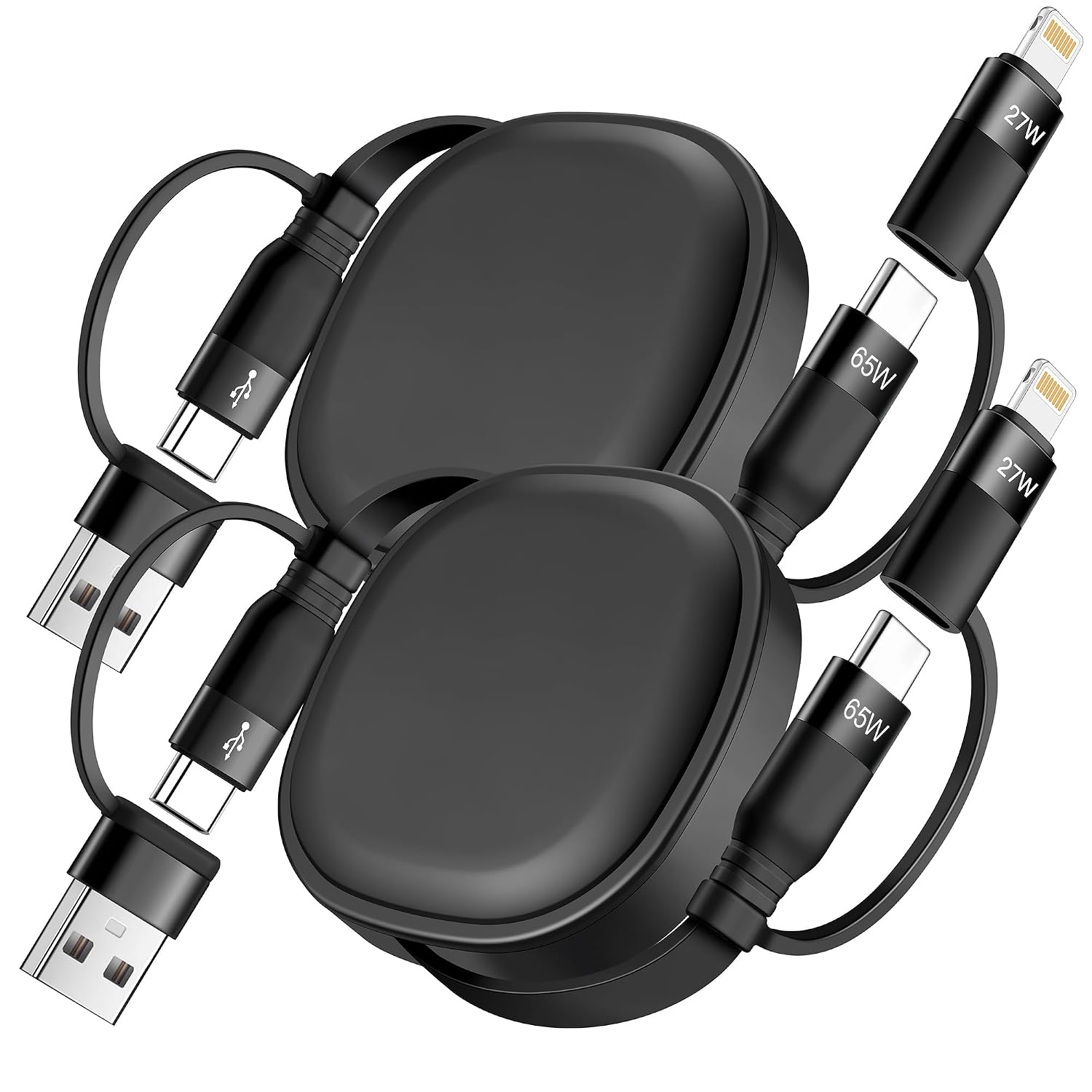 5 in 1 Multi Charging Cable, 2Pack Retractable Lightning Charger Cable 65W USB C to USB C Fast Charging,Multiple USBC Cord Multi Car Charger for iPhone 17/16/15/14 Pro Max,iPad,Samsung S25 S24,Tablets
