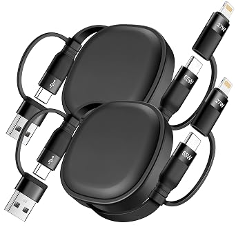 5 in 1 Multi Charging Cable, 2Pack Retractable Lightning Charger Cable 65W USB C to USB C Fast Charging,Multiple USBC Cord Multi Car Charger for iPhone 17/16/15/14 Pro Max,iPad,Samsung S25 S24,Tablets