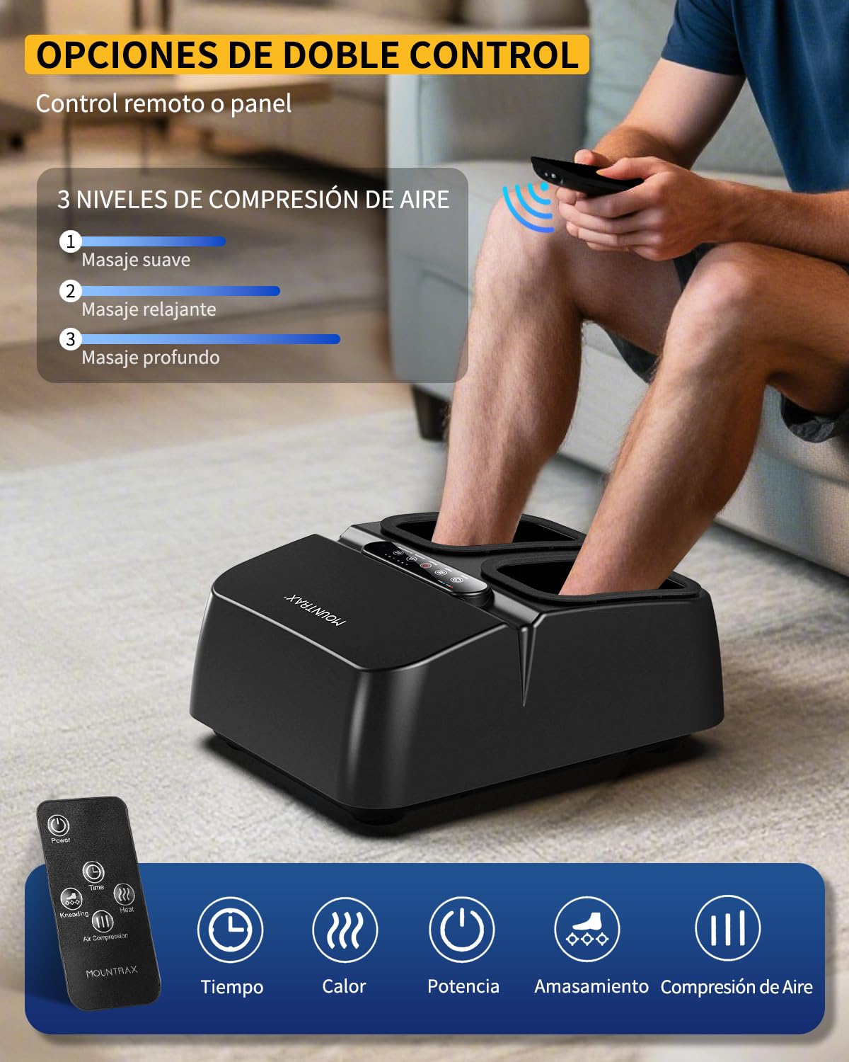 Mountrax Masajeador de Pies con Calor, Masajeadores de Pies Shiatsu de Amasado Profundo, Masajeador de Pies para Fascitis Plantar, Adapta a Pies Hasta Hombres Tamaño 46