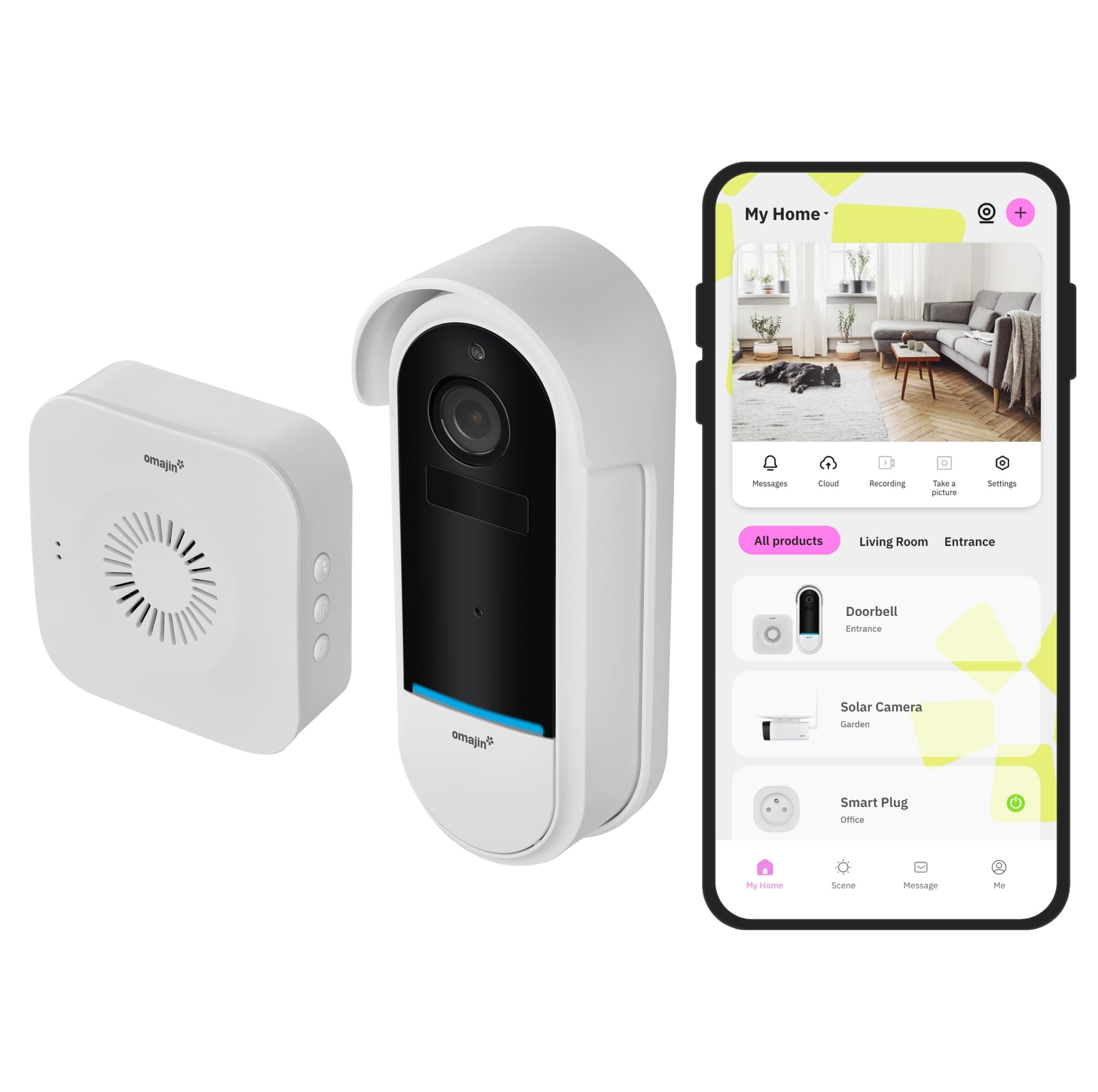OMAJIN by Netatmo 2K Inteligentny bezprzewodowy wideodomofon, zasilanie bateryjne, dzwonek w zestawie, wykrywanie ruchu/człowieka, IP65, wykrywanie stref, 2-kierunkowe audio, pamięć SD/chmura, OVD-01
