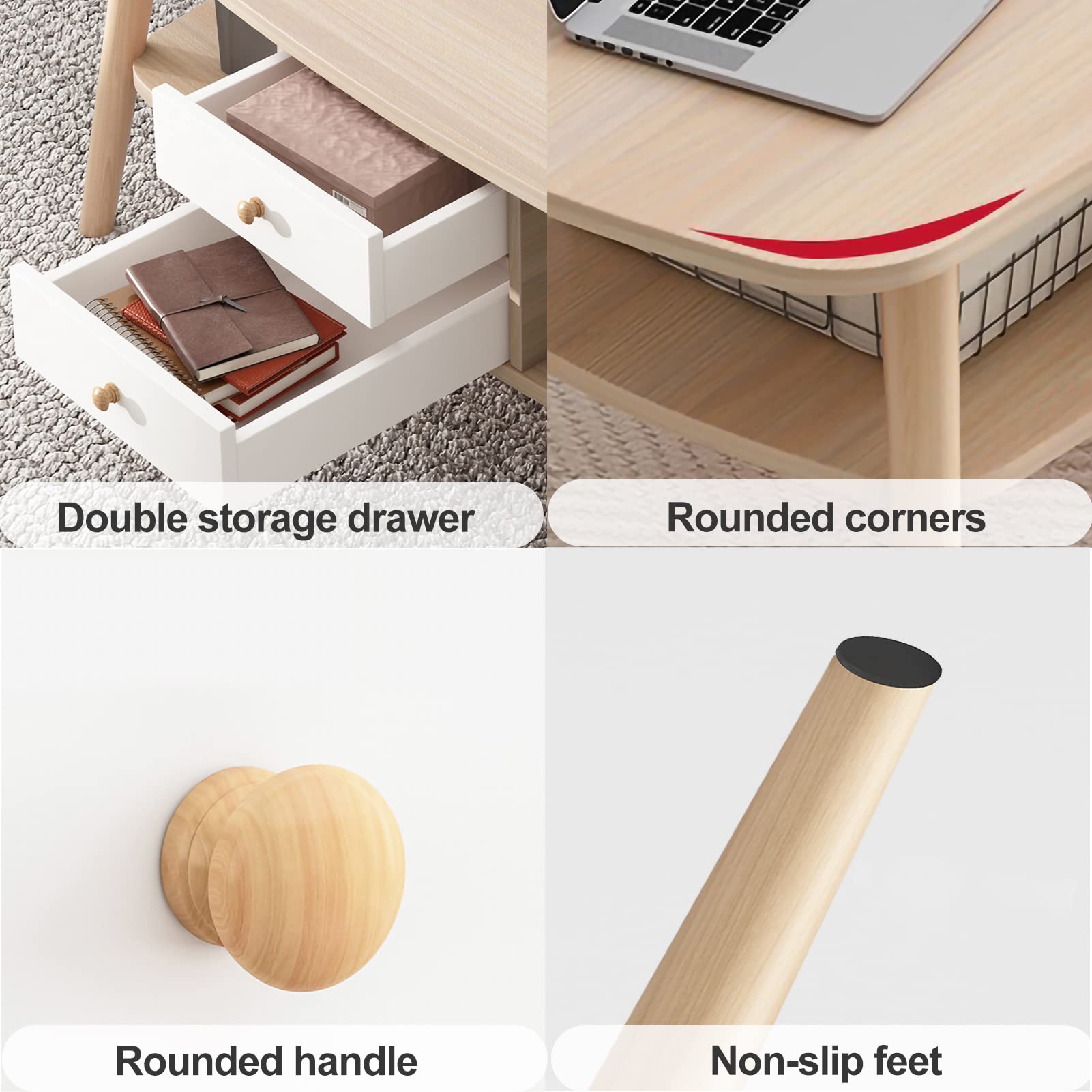 Ovale salontafel met opbergruimte, woonkamertafel met 2