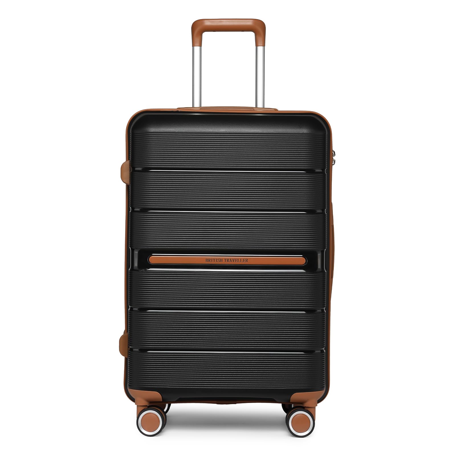 British Traveller Valigia Media 66CM Trolley Rigida PP Leggero con TSA Lucchetto (24pollici, Nero)