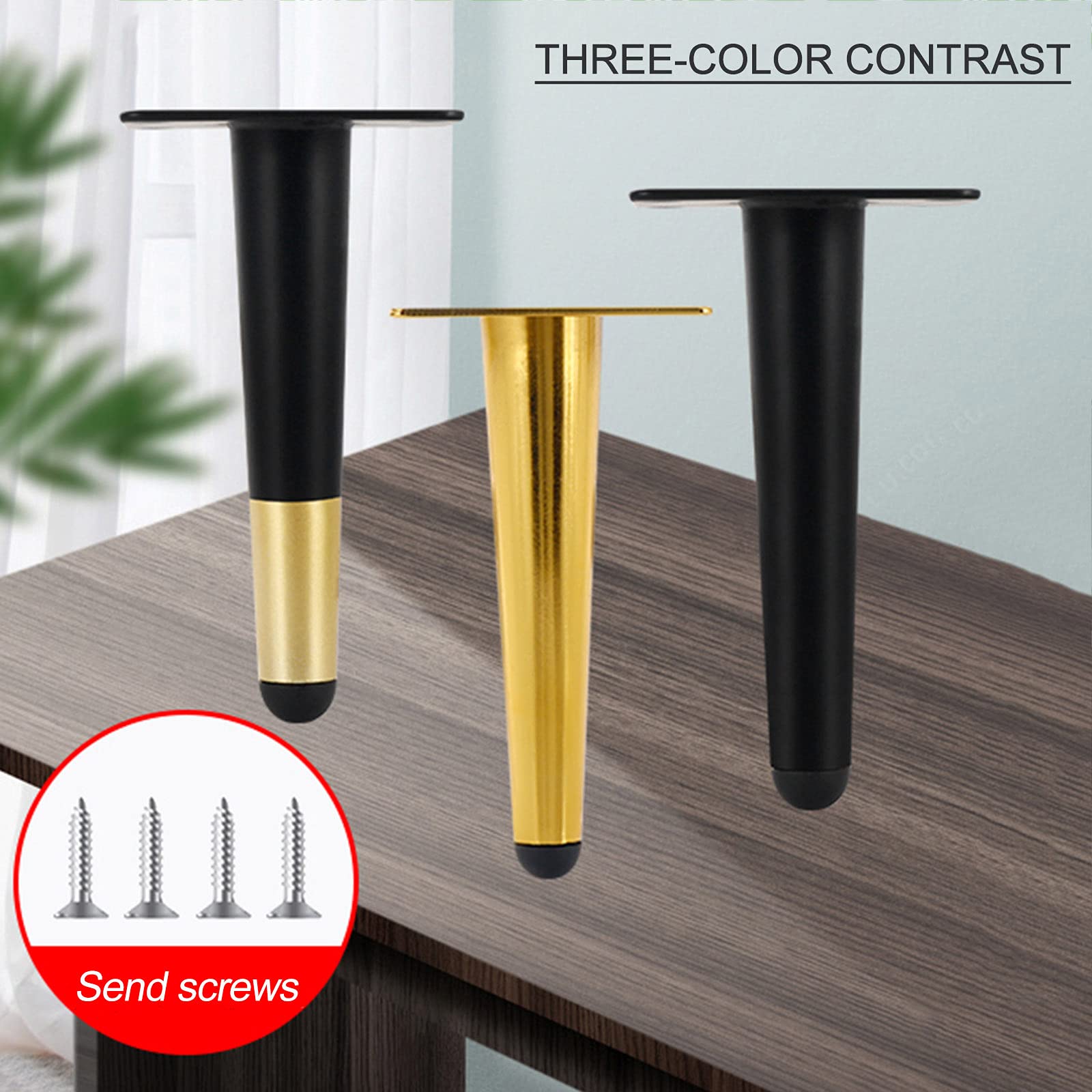Nogi zamienne Niture, metalowe nogi stołowe DIY, stożkowe nóżki Niture z antypoślizgowymi gumowymi podkładkami, do szafki RTV, sofy, szafki łazienkowej, stolika kawowego, łóżka, biurka/Średn